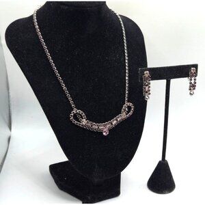 Vintage Jay Kel STERLING Signed Purple Rhinestone Necklace Earrings Set Parure